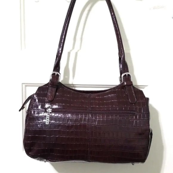NEW MAXX New York Chestnut Red 100% Croco Embossed Leather Shoulder Bag Purse - Picture 7 of 16